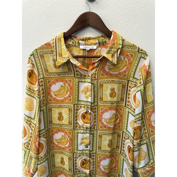 Rose+Olive Button Up Shirt Womens Plus Size 1X Floral Fruit Print Beach Tropical - Picture 3 of 8
